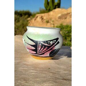 Southwest American Art Pottery Candlestick Topper? Signed Handpainted Vintage